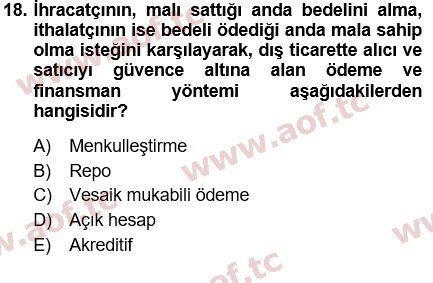 2019 Finansal Yönetim 1 Final 18. Çıkmış Sınav Sorusu