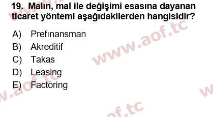 2019 Finansal Yönetim 1 Final 19. Çıkmış Sınav Sorusu