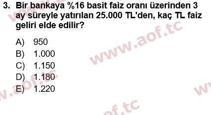 2019 Finansal Yönetim 1 Final 3. Çıkmış Sınav Sorusu