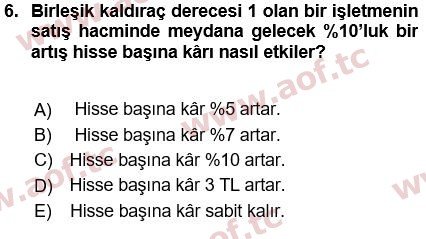 2019 Finansal Yönetim 1 Final 6. Çıkmış Sınav Sorusu