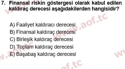 2019 Finansal Yönetim 1 Final 7. Çıkmış Sınav Sorusu