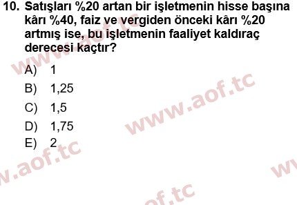 2021 Finansal Yönetim 1 Yaz Okulu 10. Çıkmış Sınav Sorusu