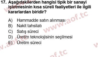 2021 Finansal Yönetim 1 Yaz Okulu 17. Çıkmış Sınav Sorusu