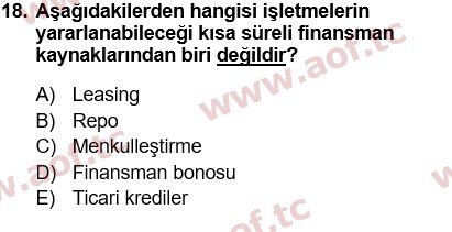 2021 Finansal Yönetim 1 Yaz Okulu 18. Çıkmış Sınav Sorusu