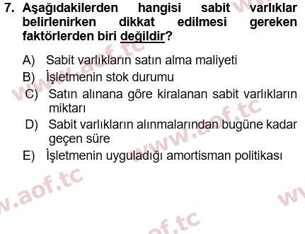 2021 Finansal Yönetim 1 Yaz Okulu 7. Çıkmış Sınav Sorusu