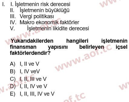 2022 Finansal Yönetim 1 Final 1. Çıkmış Sınav Sorusu