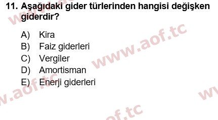 2022 Finansal Yönetim 1 Final 11. Çıkmış Sınav Sorusu