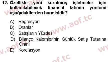 2022 Finansal Yönetim 1 Final 12. Çıkmış Sınav Sorusu