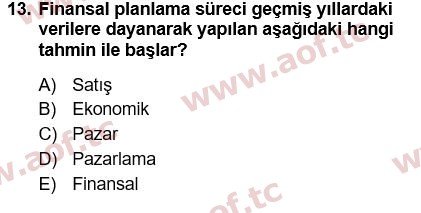 2022 Finansal Yönetim 1 Final 13. Çıkmış Sınav Sorusu