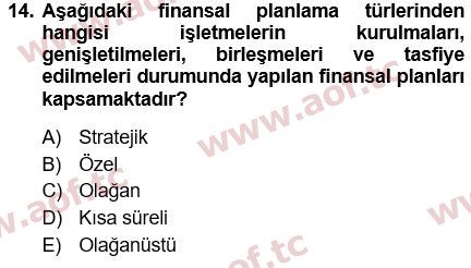 2022 Finansal Yönetim 1 Final 14. Çıkmış Sınav Sorusu