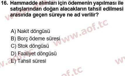 2022 Finansal Yönetim 1 Final 16. Çıkmış Sınav Sorusu