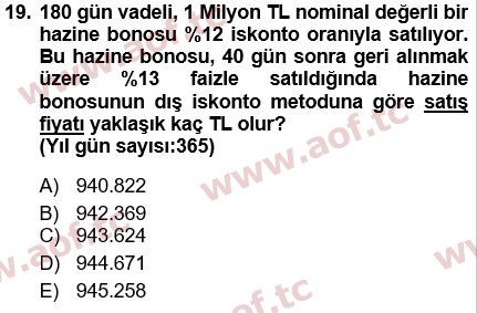 2022 Finansal Yönetim 1 Final 19. Çıkmış Sınav Sorusu