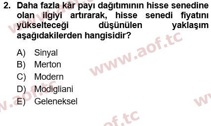 2022 Finansal Yönetim 1 Final 2. Çıkmış Sınav Sorusu