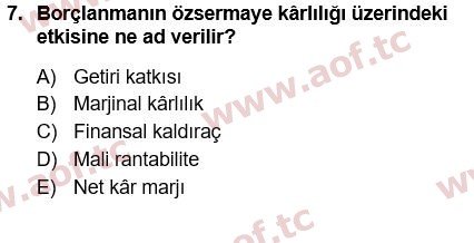 2022 Finansal Yönetim 1 Final 7. Çıkmış Sınav Sorusu