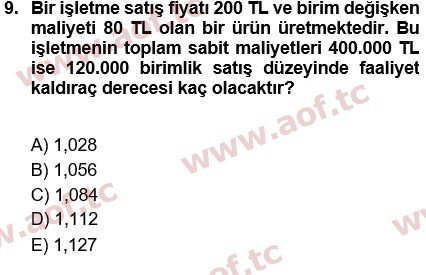 2022 Finansal Yönetim 1 Final 9. Çıkmış Sınav Sorusu