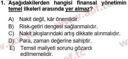 2023 Finansal Yönetim 1 Final 1. Çıkmış Sınav Sorusu