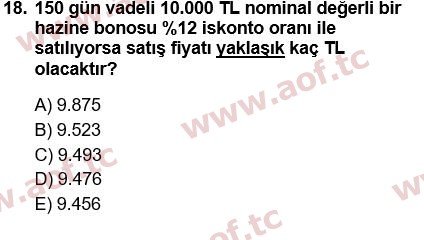 2023 Finansal Yönetim 1 Final 18. Çıkmış Sınav Sorusu