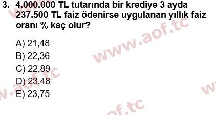 2023 Finansal Yönetim 1 Final 3. Çıkmış Sınav Sorusu