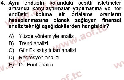 2023 Finansal Yönetim 1 Final 4. Çıkmış Sınav Sorusu