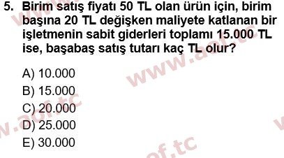 2023 Finansal Yönetim 1 Final 5. Çıkmış Sınav Sorusu