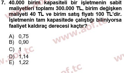 2023 Finansal Yönetim 1 Final 7. Çıkmış Sınav Sorusu