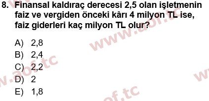 2023 Finansal Yönetim 1 Final 8. Çıkmış Sınav Sorusu