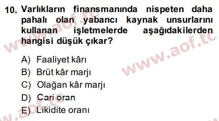 2015 Finansal Tablolar Analizi Final 10. Çıkmış Sınav Sorusu