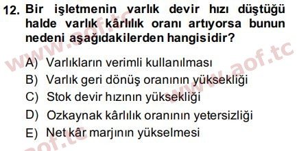 2015 Finansal Tablolar Analizi Final 12. Çıkmış Sınav Sorusu