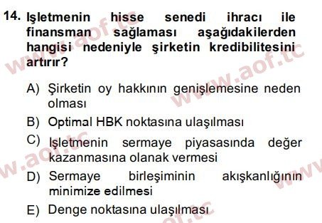 2015 Finansal Tablolar Analizi Final 14. Çıkmış Sınav Sorusu