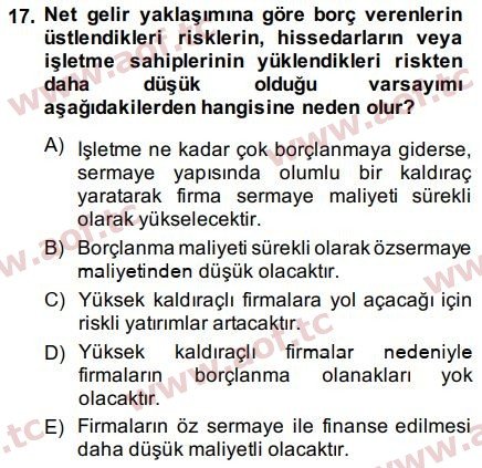 2015 Finansal Tablolar Analizi Final 17. Çıkmış Sınav Sorusu