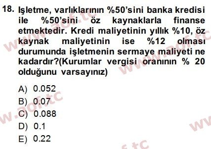 2015 Finansal Tablolar Analizi Final 18. Çıkmış Sınav Sorusu