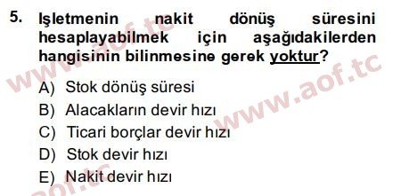 2015 Finansal Tablolar Analizi Final 5. Çıkmış Sınav Sorusu