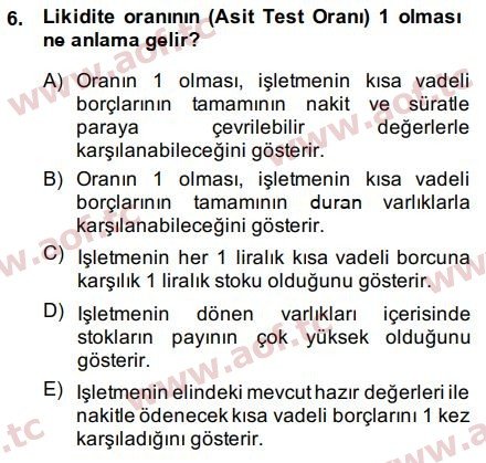 2015 Finansal Tablolar Analizi Final 6. Çıkmış Sınav Sorusu