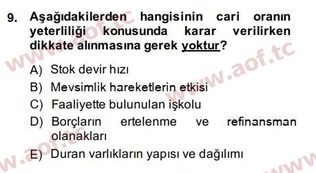 2015 Finansal Tablolar Analizi Final 9. Çıkmış Sınav Sorusu