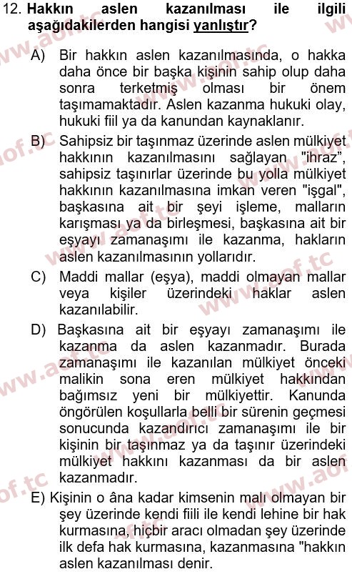 2022 Hukukun Temel Kavramları Çıkmış Sınav Soruları