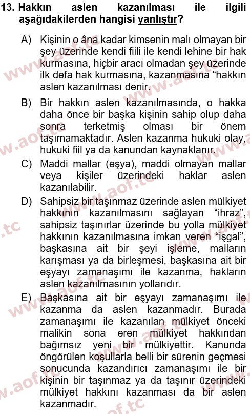 2023 Hukukun Temel Kavramları Yaz Okulu 13. Çıkmış Sınav Sorusu