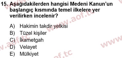 2023 Hukukun Temel Kavramları Yaz Okulu 15. Çıkmış Sınav Sorusu