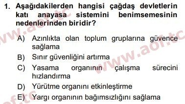 2020 Anayasa Hukuku Arasınav 1. Çıkmış Sınav Sorusu