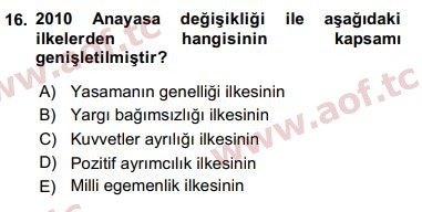 2020 Anayasa Hukuku Arasınav 16. Çıkmış Sınav Sorusu