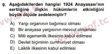 2020 Anayasa Hukuku Arasınav 9. Çıkmış Sınav Sorusu