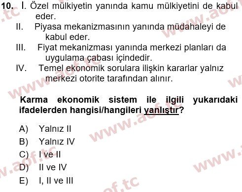 2023 İktisada Giriş 1 Arasınav 10. Çıkmış Sınav Sorusu