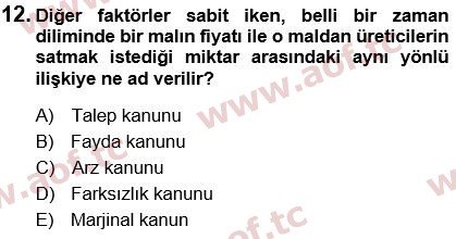 2023 İktisada Giriş 1 Arasınav 12. Çıkmış Sınav Sorusu