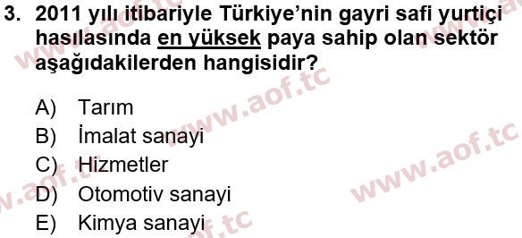 2016 Türkiye Ekonomisi Yaz Okulu 3. Çıkmış Sınav Sorusu