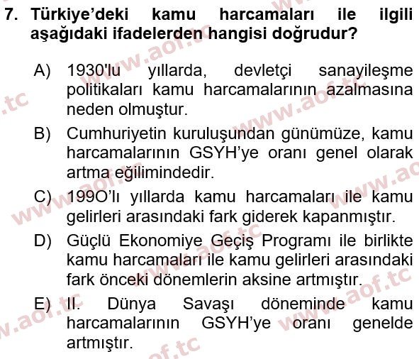 2016 Türkiye Ekonomisi Yaz Okulu 7. Çıkmış Sınav Sorusu