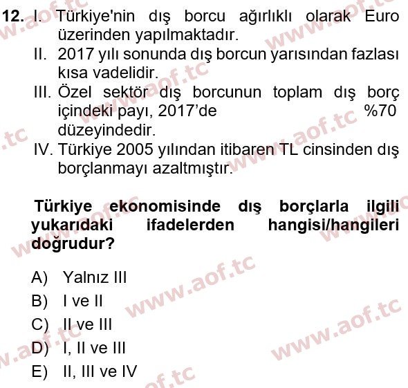 2022 Türkiye Ekonomisi Final 12. Çıkmış Sınav Sorusu