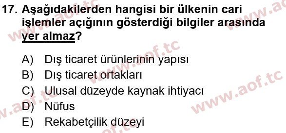 2022 Türkiye Ekonomisi Final 17. Çıkmış Sınav Sorusu