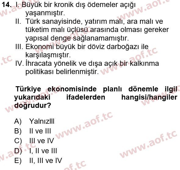 2023 Türkiye Ekonomisi Yaz Okulu 14. Çıkmış Sınav Sorusu