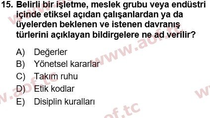 2021 Genel İşletme Arasınav 15. Çıkmış Sınav Sorusu