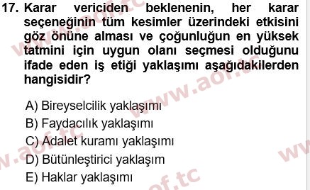 2021 Genel İşletme Arasınav 17. Çıkmış Sınav Sorusu