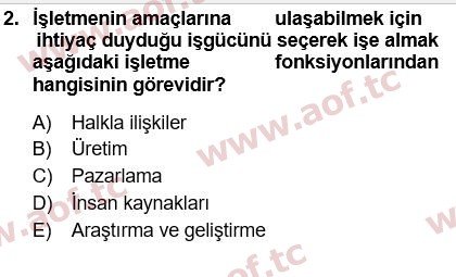 2021 Genel İşletme Arasınav 2. Çıkmış Sınav Sorusu
